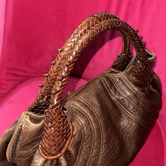 Fendi brown leather spy bag shoulder satchel hobo purse zucca liner - Picture 4 of 16